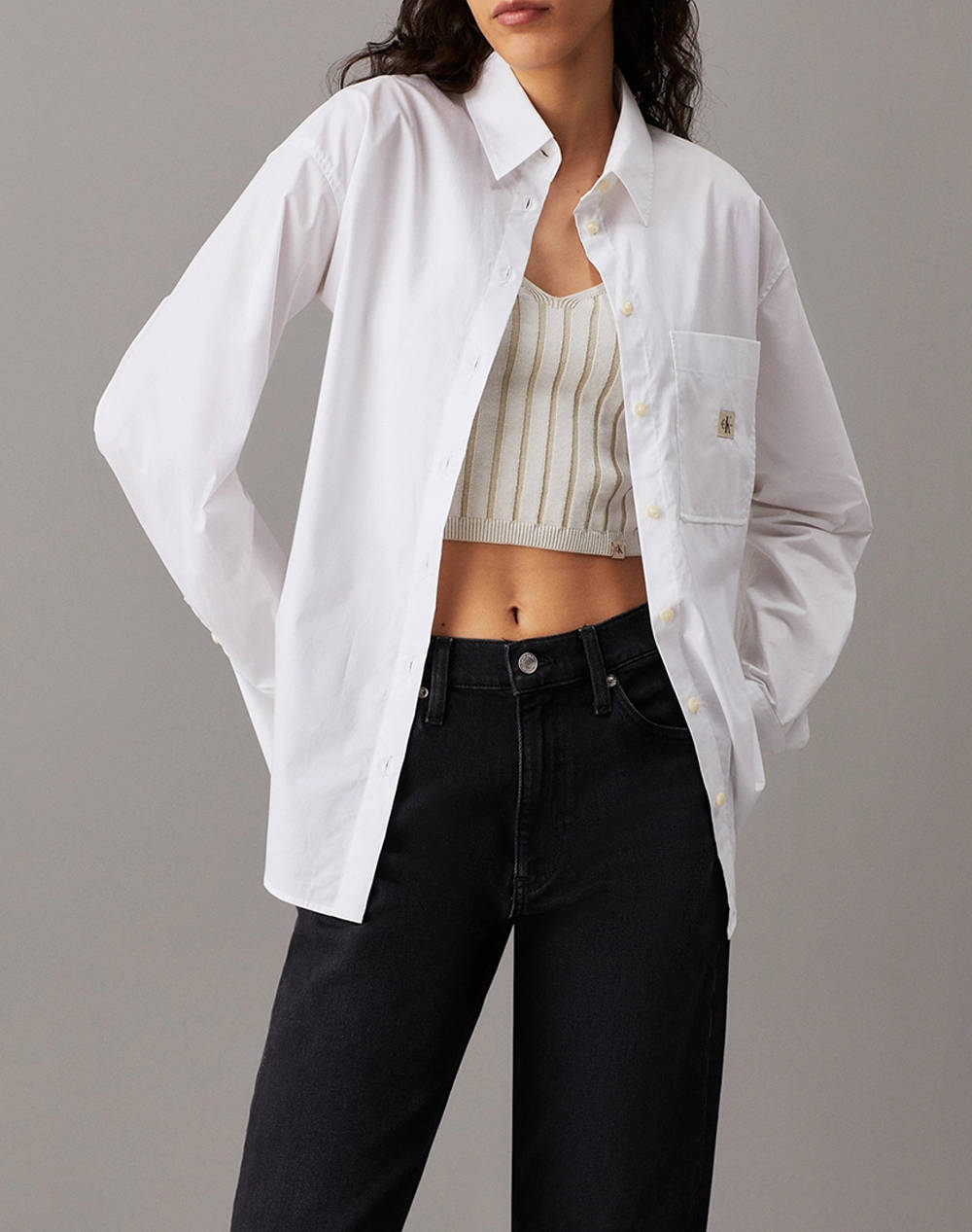 Calvin Klein Woven Label Relaxed Shirt Women Clothes Shirts White Cotton J20J224436 Yaf Female Shirts