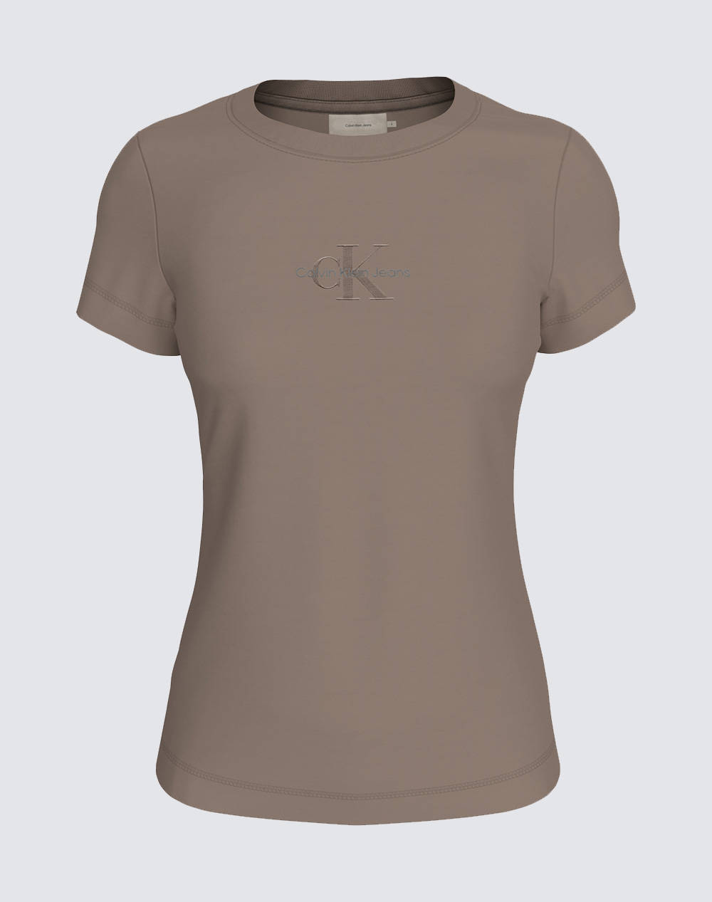 Calvin Klein Monologo Slim Tee Women Clothes Tops T Shirts Brown Cotton J20J223563 Pfw Female T-Shirts Brown