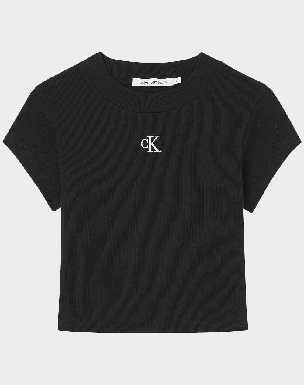 Calvin Klein Ck Rib Cropped Slim Tee Women Clothes Tops T Shirts Black Cotton,Elastic J20J218337 Beh Female T-Shirts Black