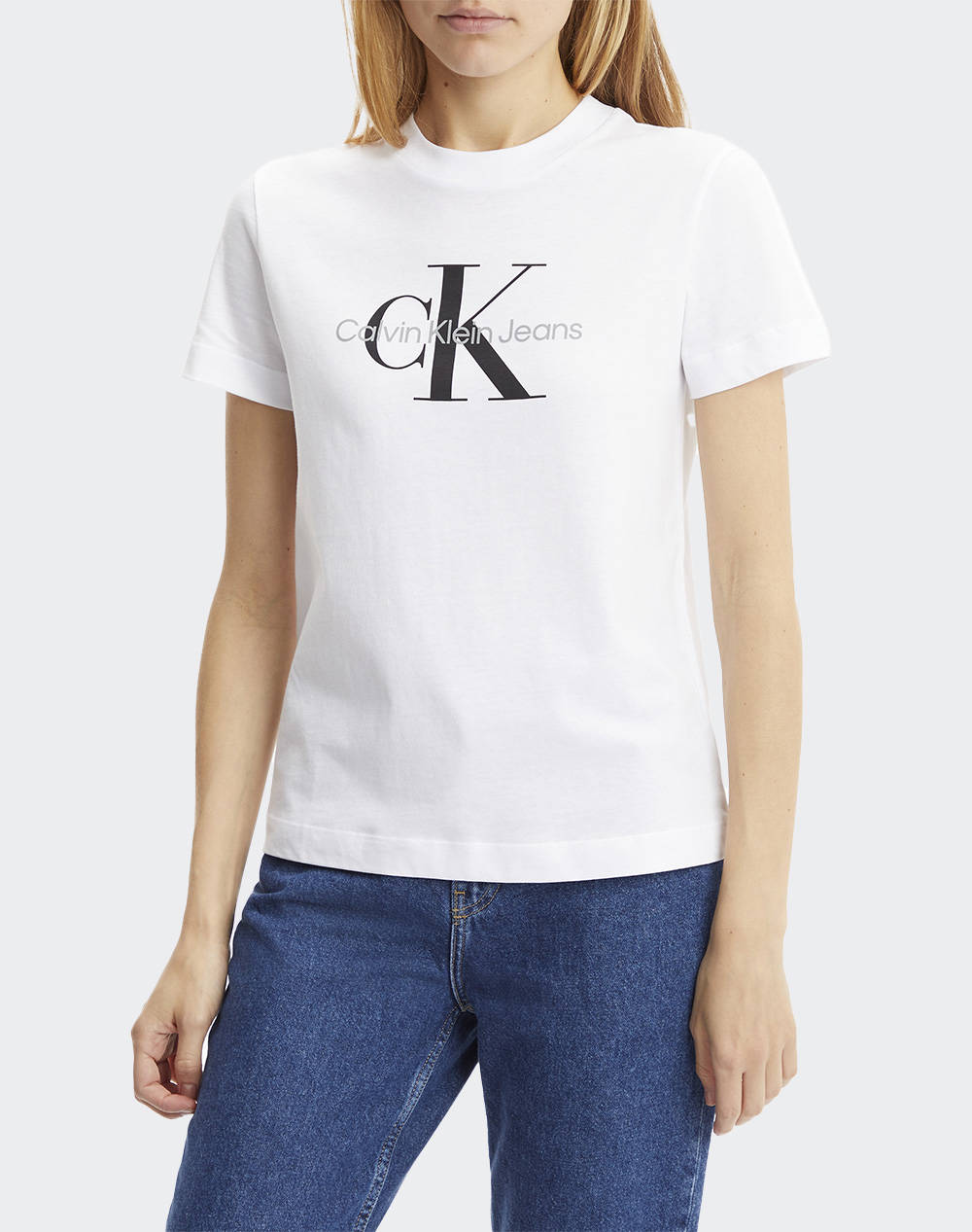 Calvin Klein Core Monogram Regular Tee Women Clothes Tops T Shirts White Cotton J20J219142 Yaf Female T-Shirts