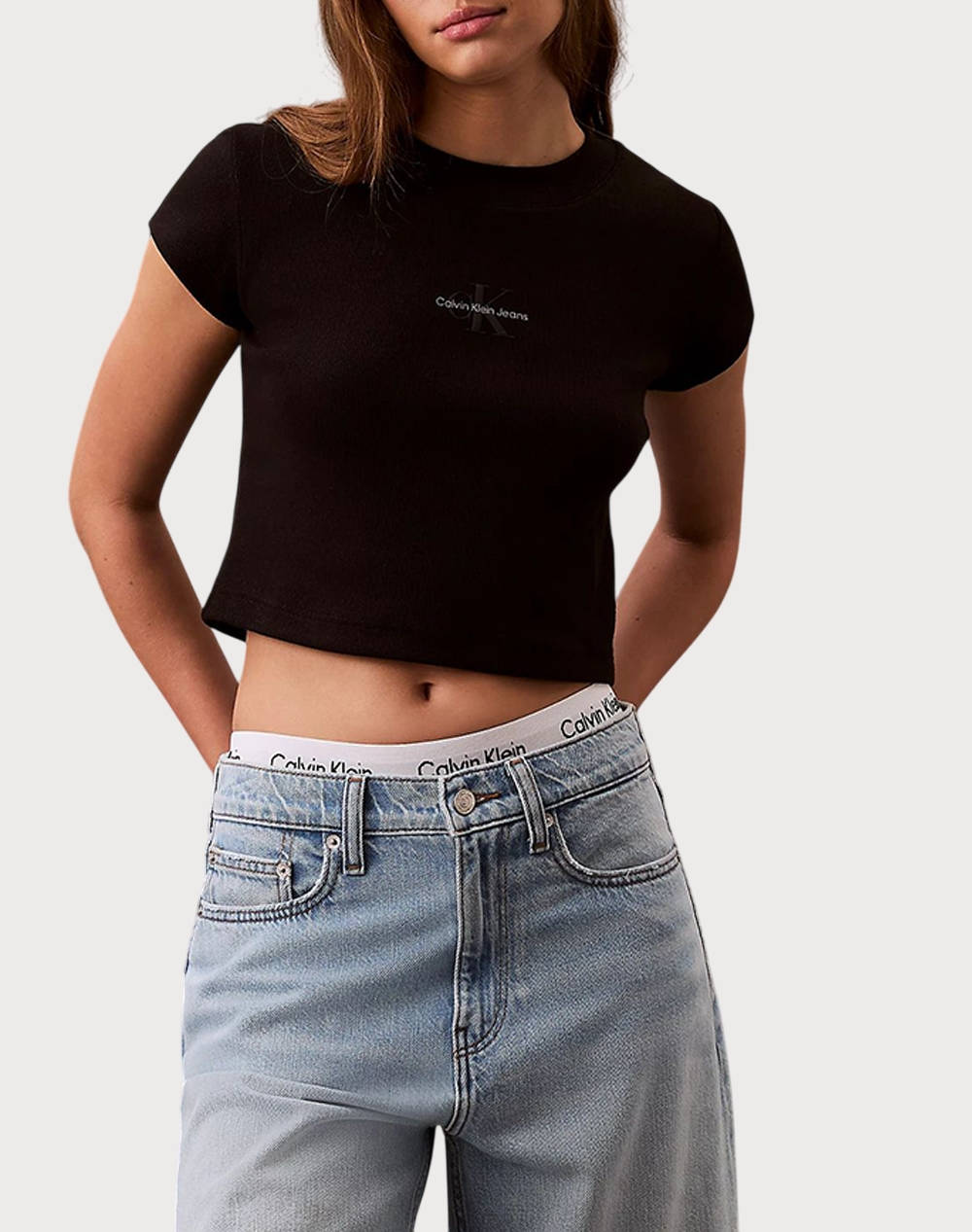 Calvin Klein Jeans Monogram Baby Tee Γυναικα Ρουχα Μπλουζες Τ Shirt Black Βαμβακιμε Ελασταν Lv047Ab802 Ub1