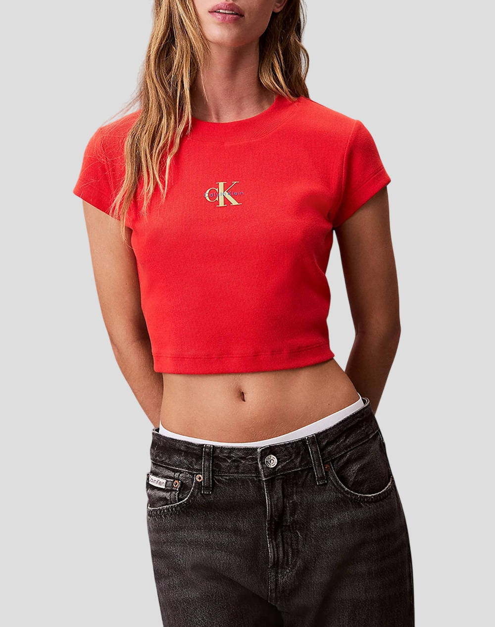 Calvin Klein Jeans Monogram Baby Tee Γυναικα Ρουχα Μπλουζες Τ Shirt Red Βαμβακι,Με Ελασταν Lv047ab802 Tnc - Koolfly
