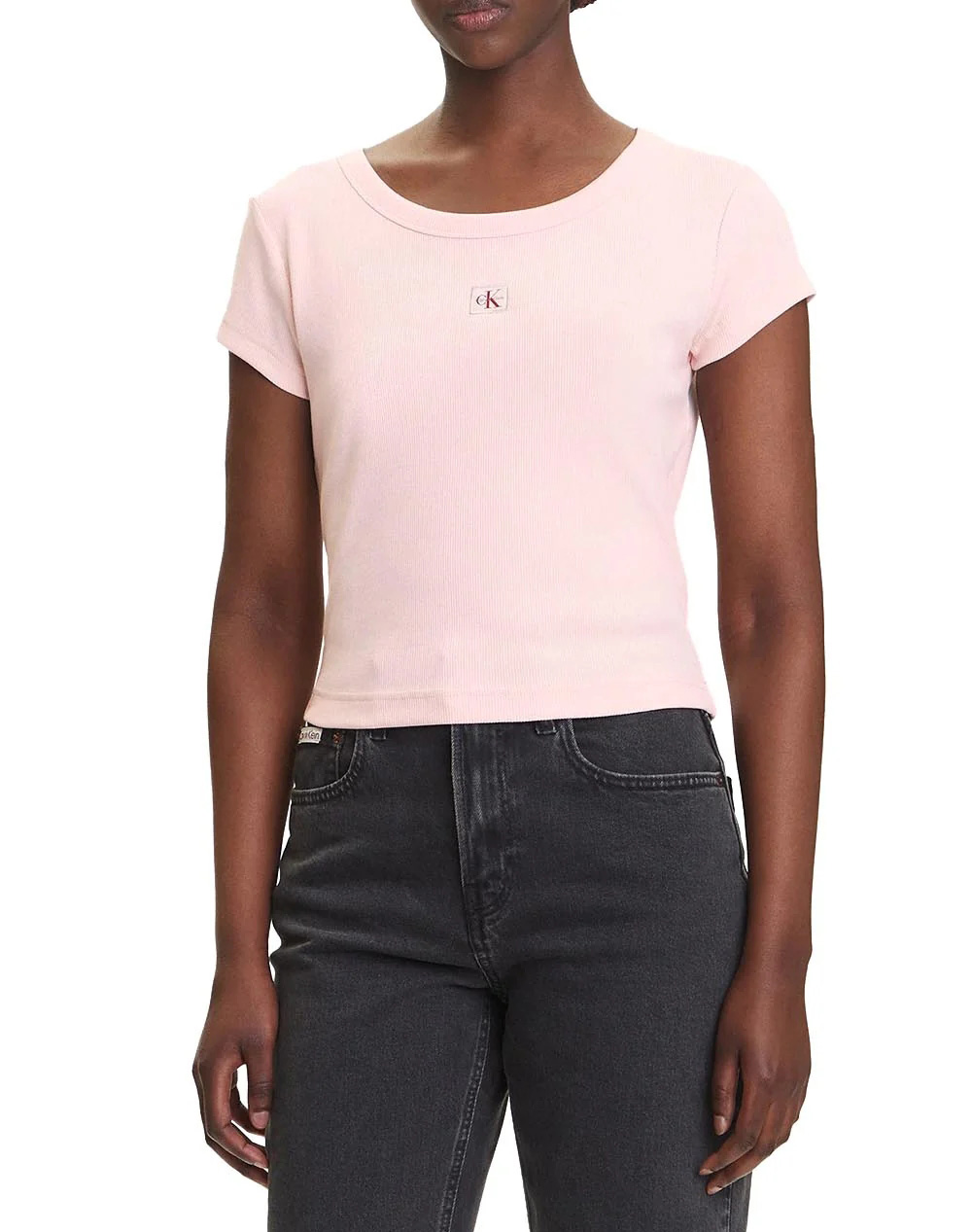 Calvin Klein Jeans A Woven Label 2X2 Rib Baby Tee Γυναικα Ρουχα Μπλουζες Τ Shirt Lightpink Βαμβακιμε Ελασταν Lv047C200G Vi7