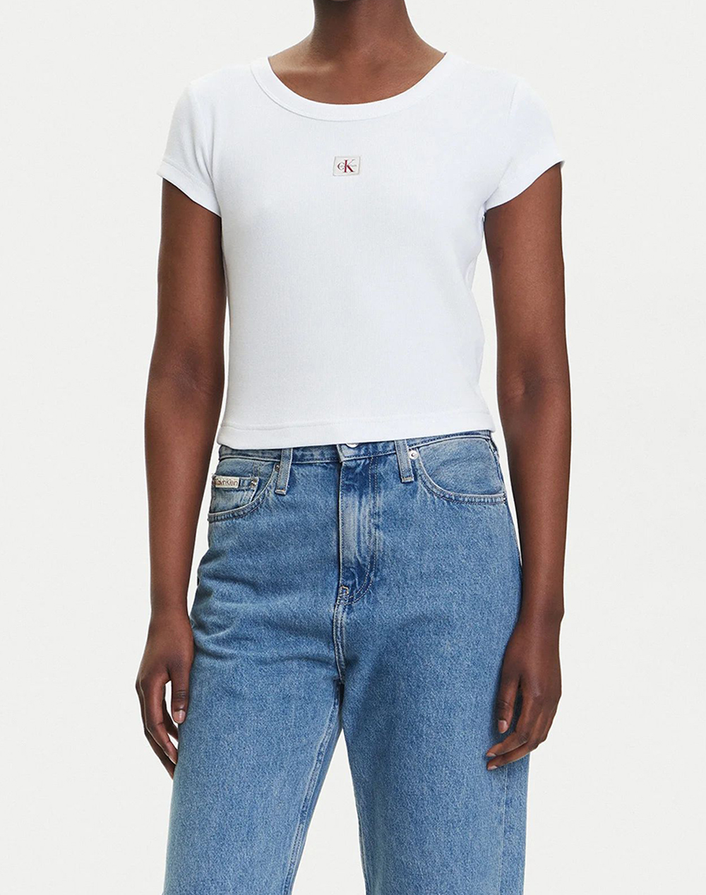 Calvin Klein Jeans A Woven Label 2X2 Rib Baby Tee Γυναικα Ρουχα Μπλουζες Τ Shirt White Βαμβακιμε Ελασταν Lv047C200G Yaa