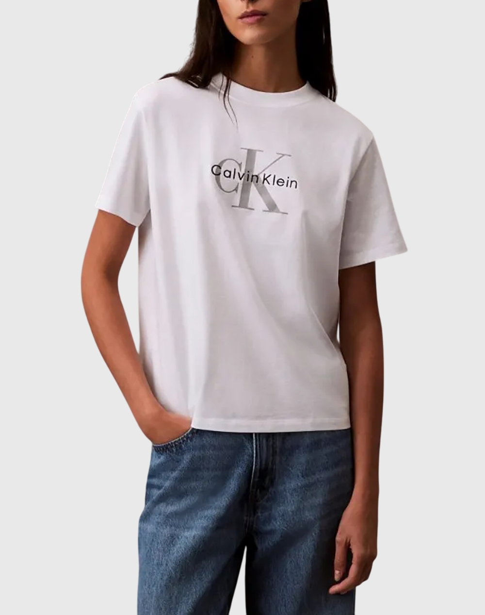 Calvin Klein Jeans Hr Ss Clssc Mnlg Cnc Γυναικα Ρουχα Μπλουζες Τ Shirt White Βαμβακι Lv047b865g Yaa - Koolfly