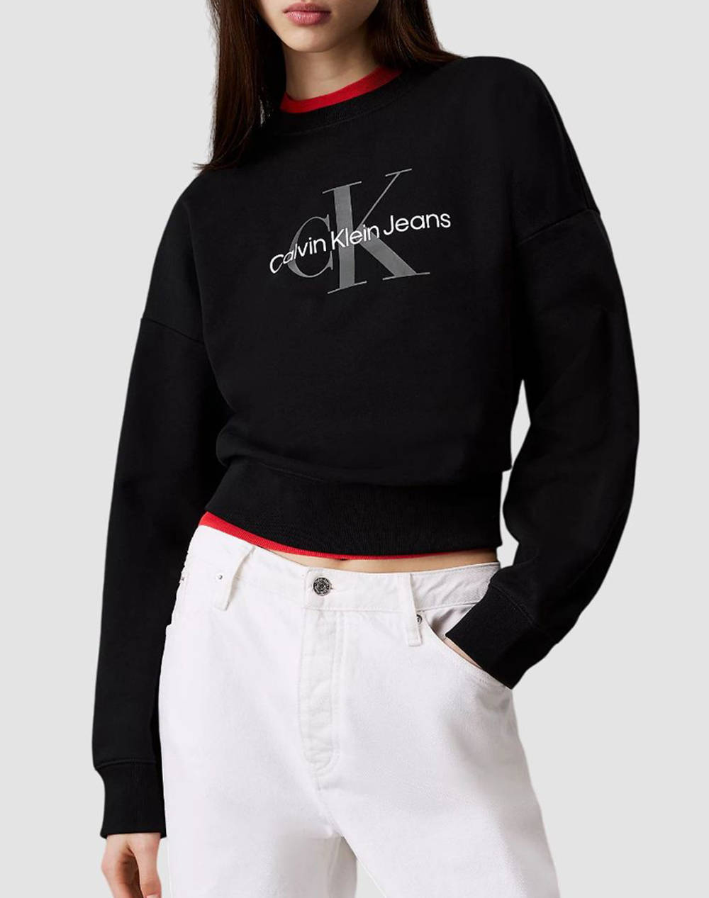 Calvin Klein Jeans Ls Monologo French Terry Rlxd Cn Women Clothes Tops Sweatshirts Black Cotton,Synthetic Lv047B234G Ub1 Female Sweatshirts Black