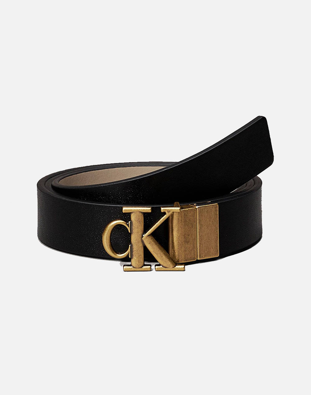 Calvin Klein Jeans Monogram Placque Buckle 25Mm Rev Women Accessories Belts Black Leather Lv04K7005G Ub1 Female Belts Black