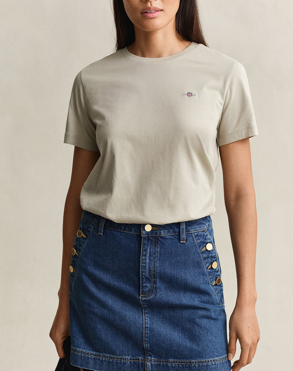 Gant Μπλουζα Κμ Reg Shield Ss T Shirt Reg Shield Ss T Shirt Γυναικα Ρουχα Μπλουζες Τ Shirt Khaki Βαμβακι 3Gw4200200 3