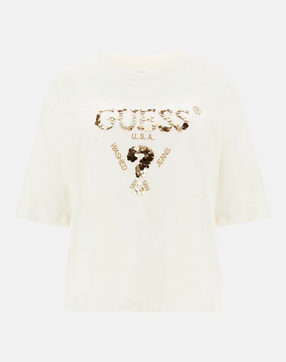 Guess Aurlie Boxy Tee Shirt Women Women Clothes Tops T Shirts Cream Cotton V4Yi06I3Z14 G6K5 Female T-Shirts