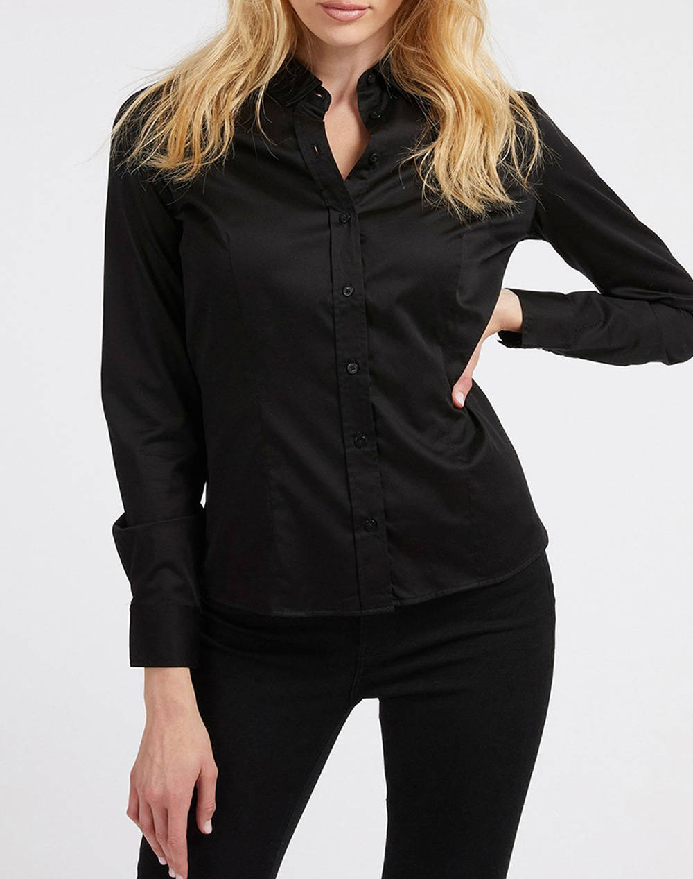 Guess Shirt Women Women Clothes Shirts Black Cotton,Elastic W2Yh41Waf10 Jblk Female Shirts Black