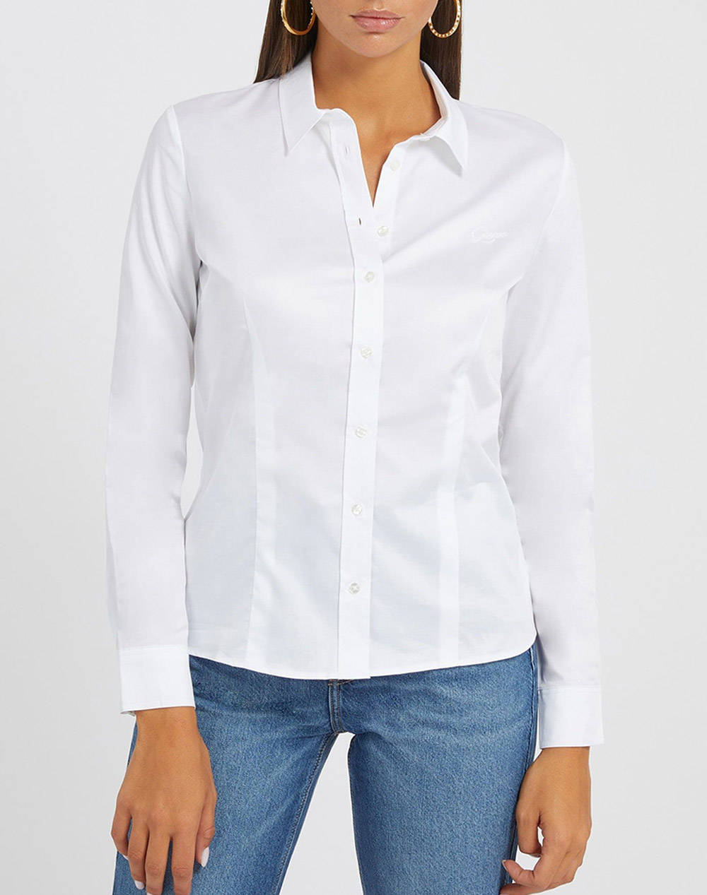 Guess Shirt Women Women Clothes Shirts White Cotton,Elastic W2Yh41Waf10 G011 Female Shirts