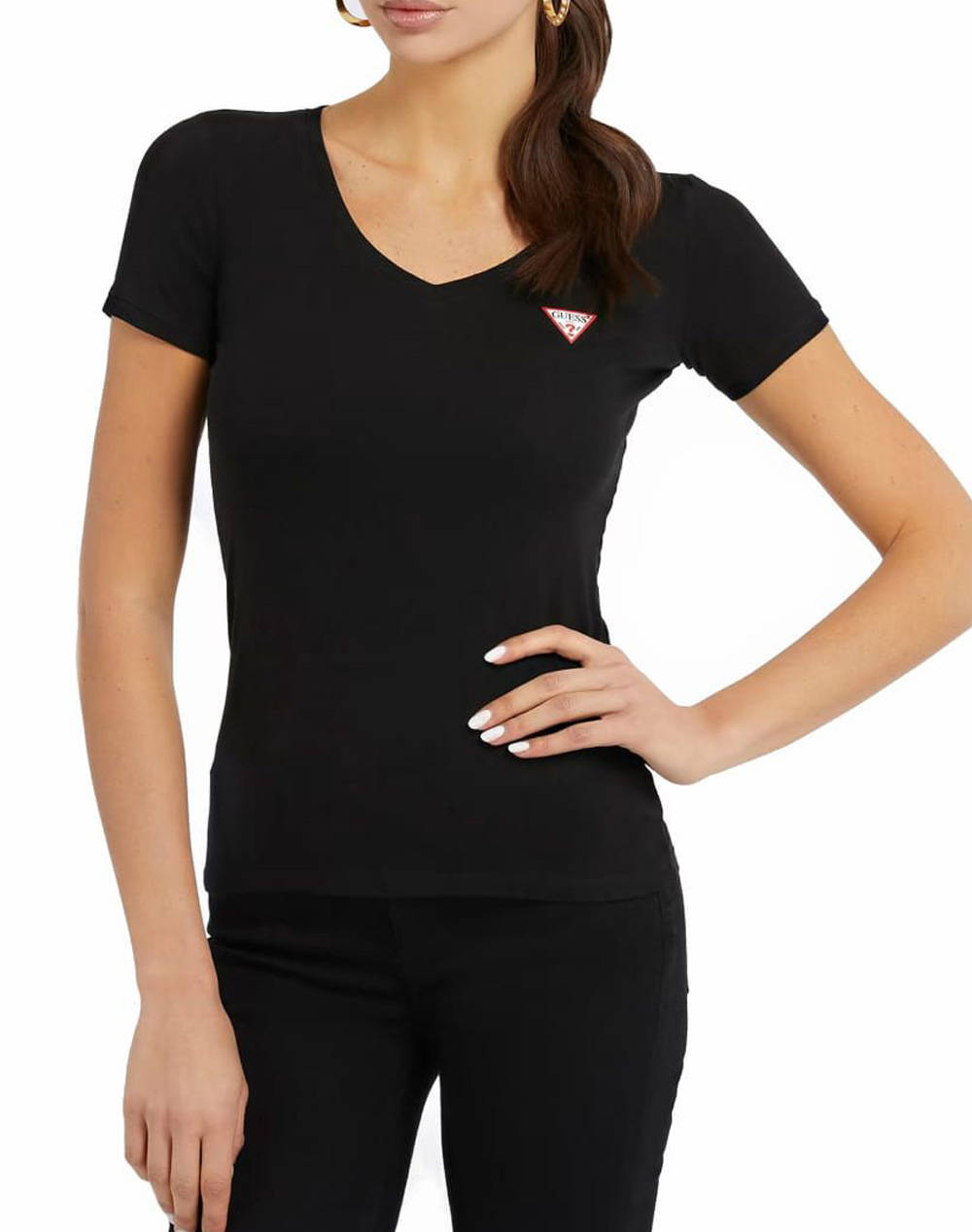 Guess Mini Triangle Tee T Shirt Women Women Clothes Tops T Shirts Black Cotton,Elastic W2Yi45J1314 Jblk Female T-Shirts Black