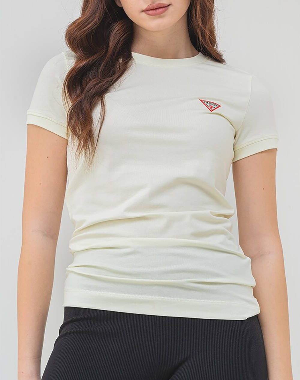 Guess Ss Cn Mini Triangle Tee Women Women Clothes Tops T Shirts Lightyellow Cotton,Elastic W2Yi44J1314 A83M Female T-Shirts