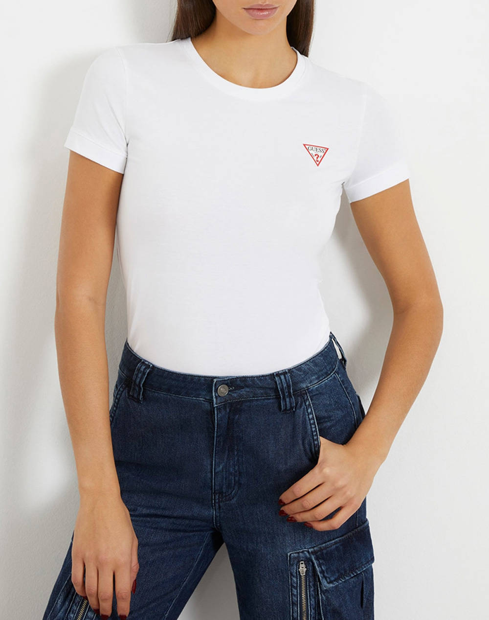 Guess Ss Cn Mini Triangle Tee Women Women Clothes Tops T Shirts White Cotton,Elastic W2Yi44J1314 G011 Female T-Shirts