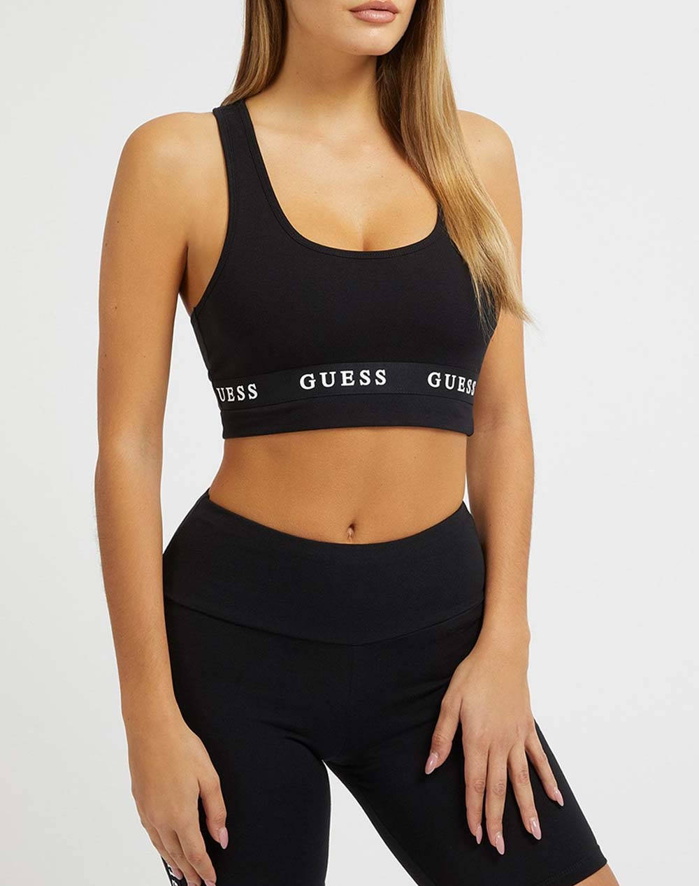 Guess Aline Top Eco Stretch Jersey Woman Women Clothes Tops Tops/Bodies Black Cotton,Elastic,Synthetic,Fabric V2Yp12Kabr0 Jblk Female Tops/Bodies
