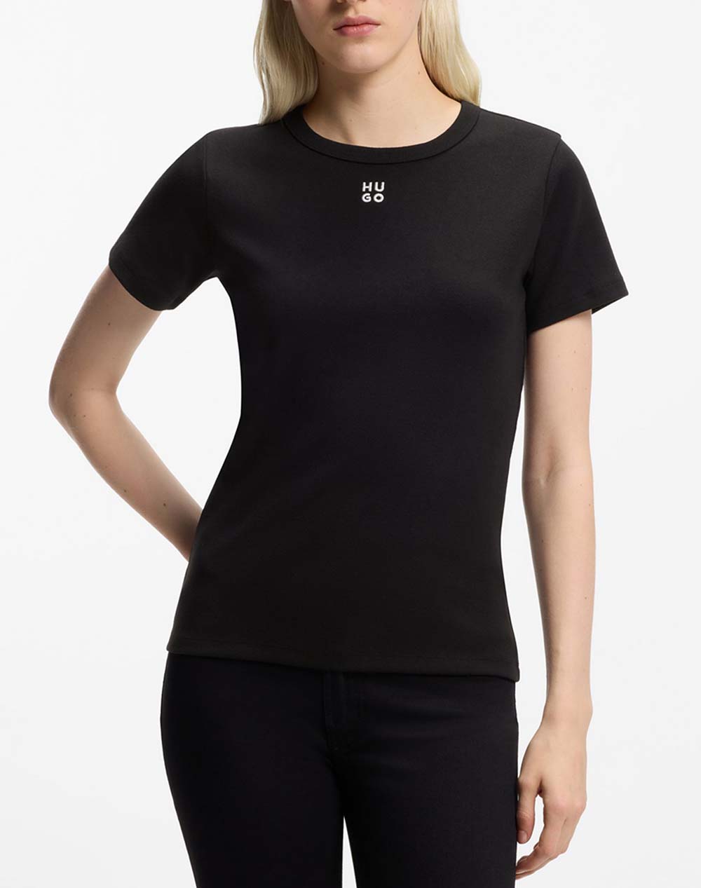 Hugo Deloris 10258222 01 Γυναικα Ρουχα Μπλουζες Τ Shirt Black Βαμβακιμε Ελαστανσυνθετικο 50512002 001 001