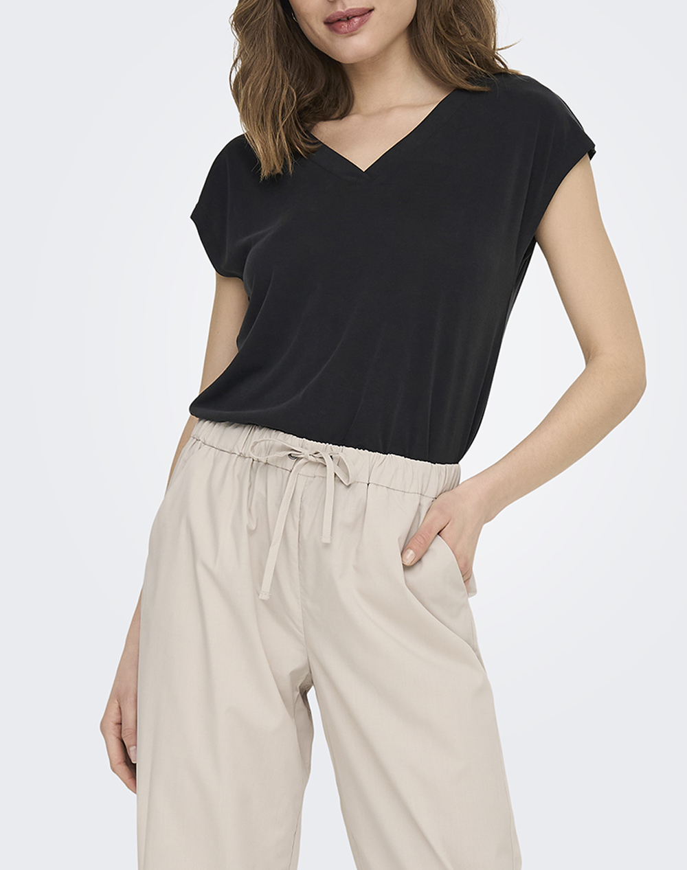 Only Onlfree S/S Mod.V Neck Top Jrs Noos Γυναικα Ρουχα Μπλουζες Τ Shirt Black Συνθετικο 15287041 Black