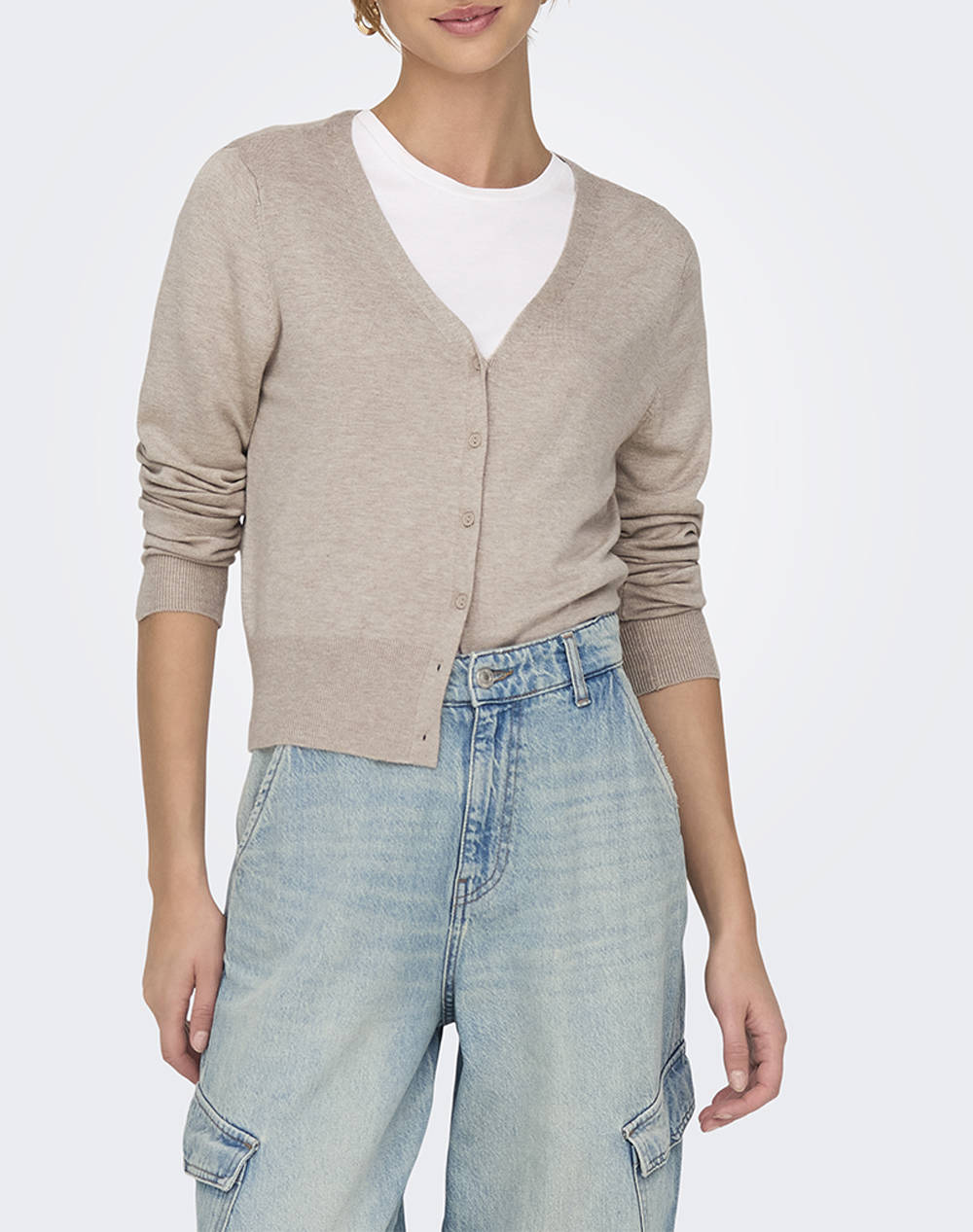 Only Onlvenice Life Ls Vneck Cardi Knt Noos Women Clothes Tops Knits Biege Viscose,Elastic,Synthetic 15333985 Whitecap Graymelange Female Knits Biege