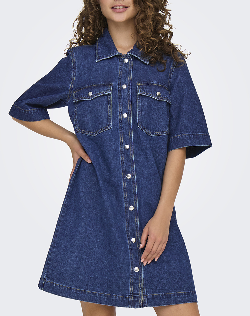 Only Onlbelle S/S Button Dress Dnm Gua Noos Γυναικα Ρουχα Φορεματα Denimblue Βαμβακι 15324384 Dark Blue Denim - Koolfly