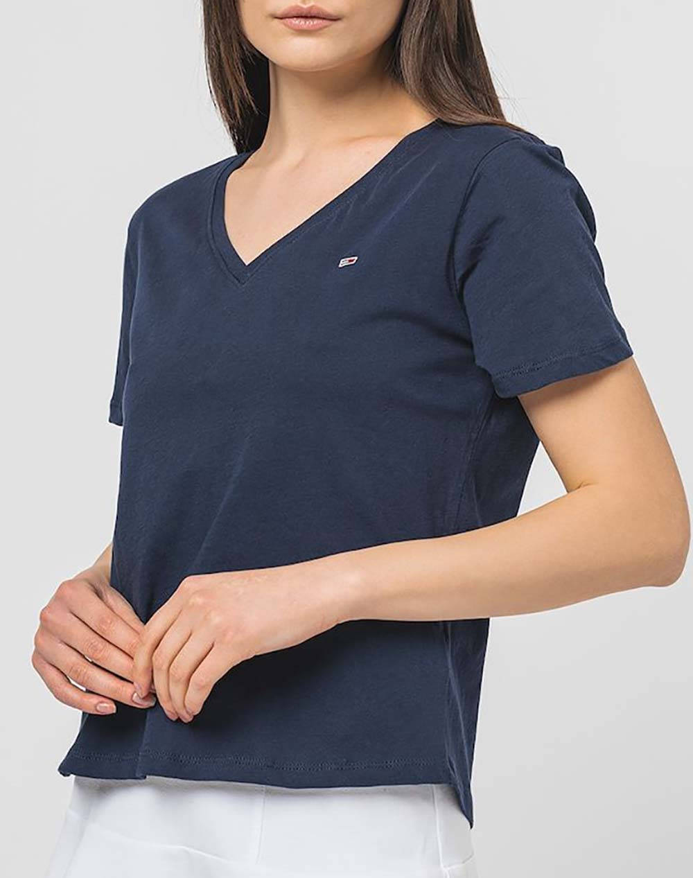 Tommy Jeans Tjw Slim Soft V Neck Tee Γυναικα Ρουχα Μπλουζες Τ Shirt Navyblue Βαμβακι Dw0Dw14617 C87