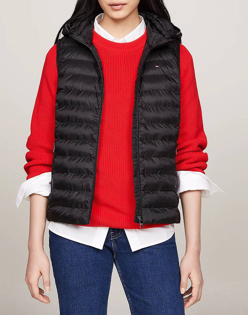 Tommy Hilfiger Lw Padded Global Stripe Vest Women Clothes Outerwear Outerwear Vest Jackets Black Synthetic Ww0Ww42051 Bds Female Vest Jackets Black