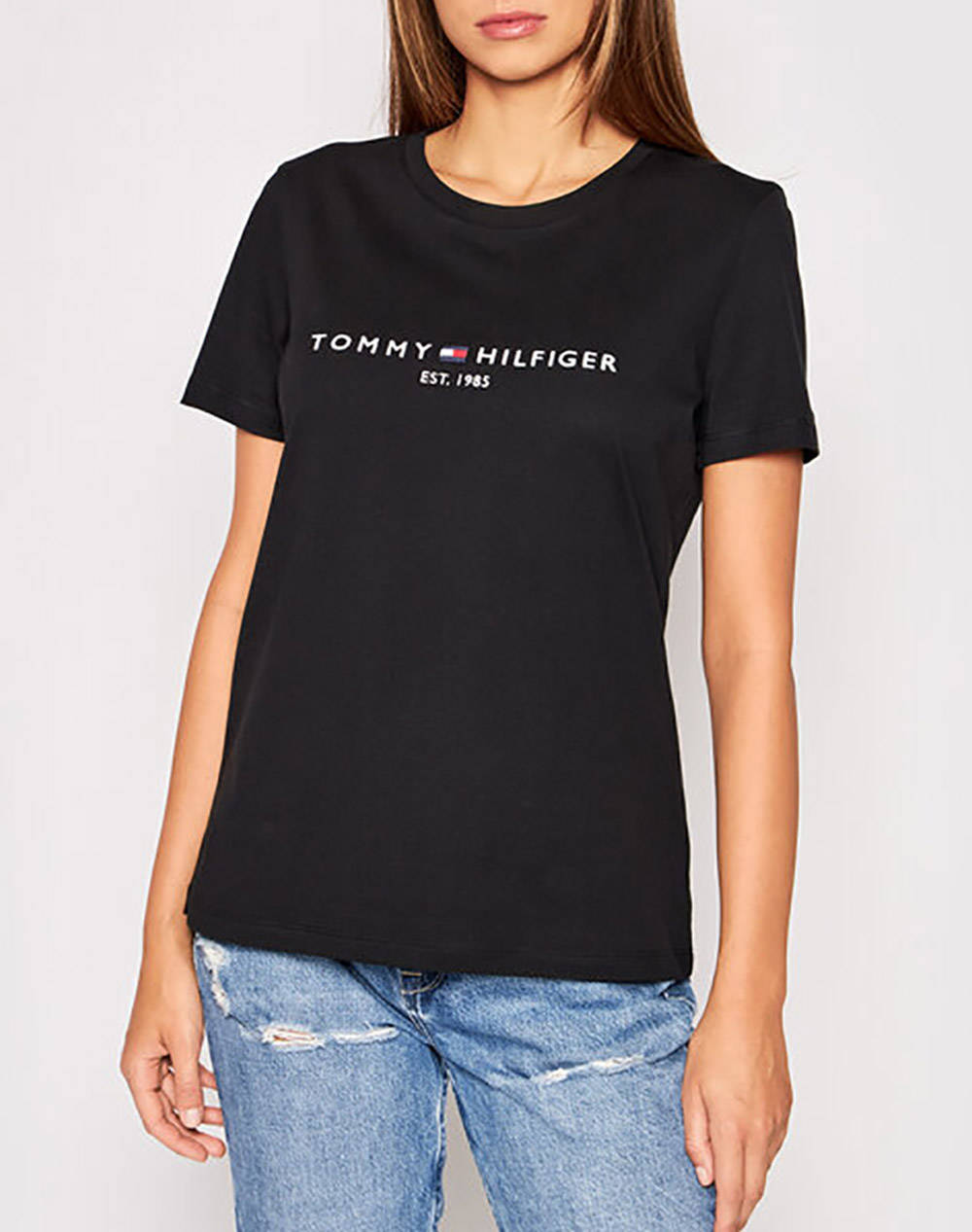 Tommy Hilfiger Heritage Hilfiger C Nk Reg Tee Women Clothes Tops T Shirts Black Cotton Ww0Ww31999 Bds Female T-Shirts Black