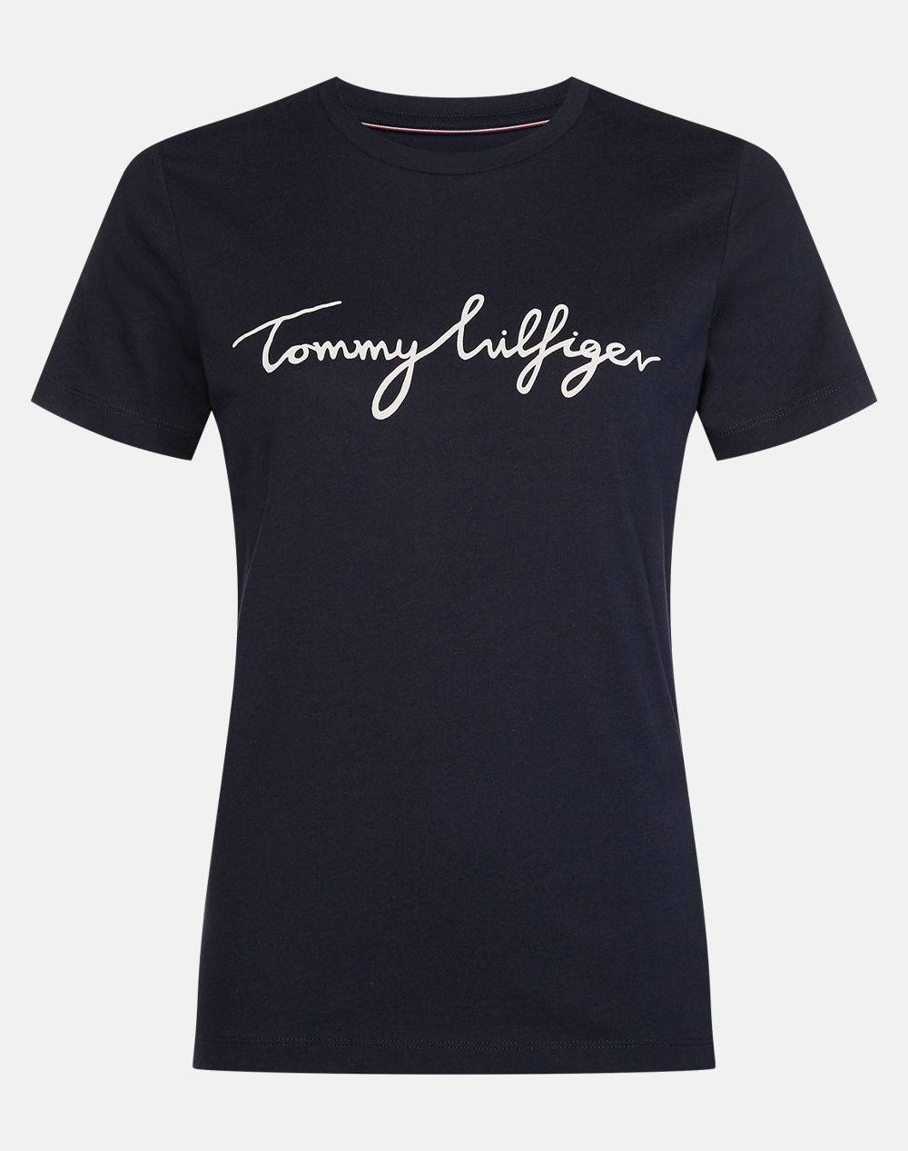 Tommy Hilfiger Heritage Crew Neck Graphic Tee Women Clothes Tops T Shirts Midnightblue Cotton Ww0Ww24967 403 Female T-Shirts Blue