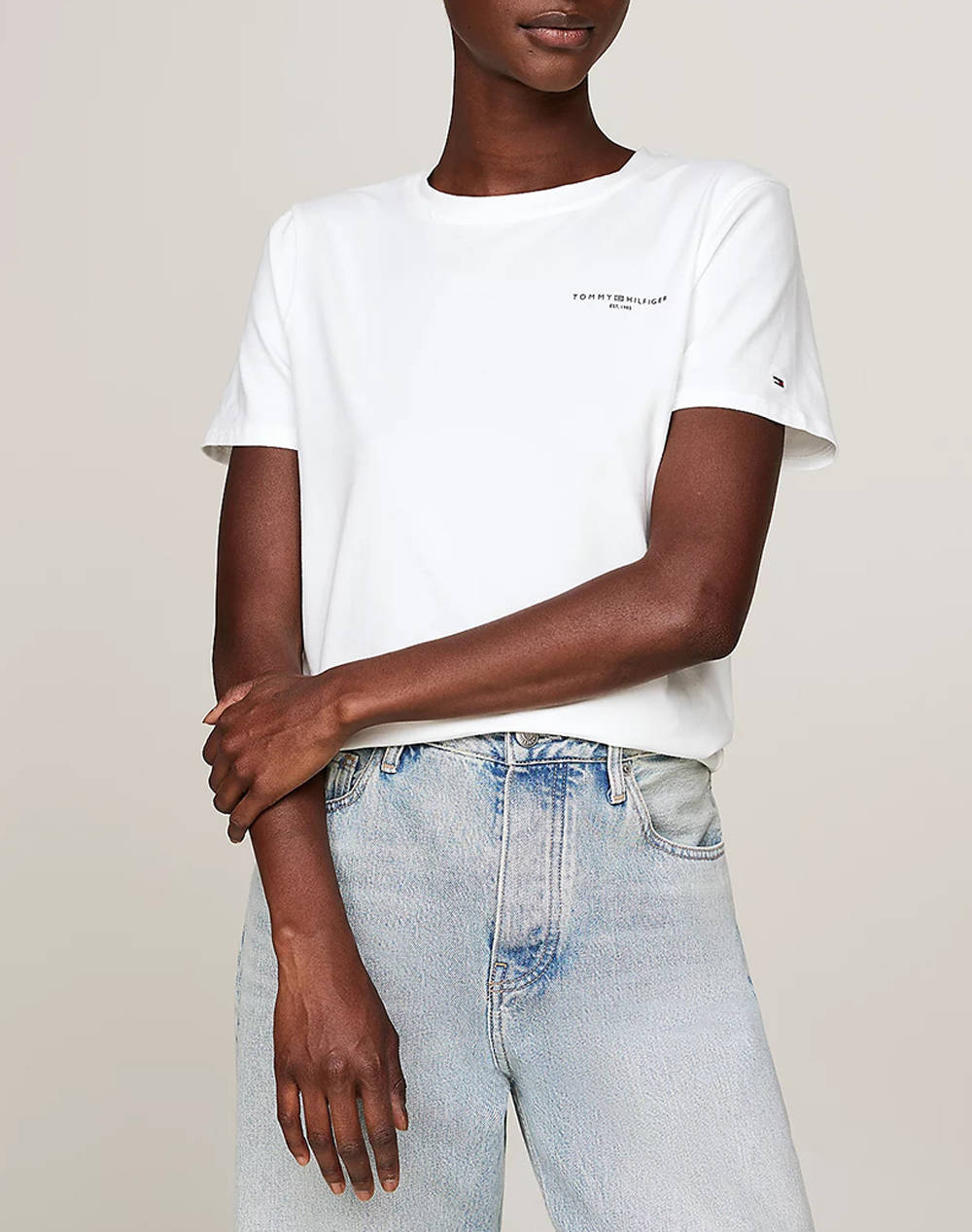 Tommy Hilfiger 1985 Reg Mini Corp Logo Γυναικα Ρουχα Μπλουζες Τ Shirt Ecru Βαμβακι,Με Ελασταν Ww0ww37877 02Z - Koolfly