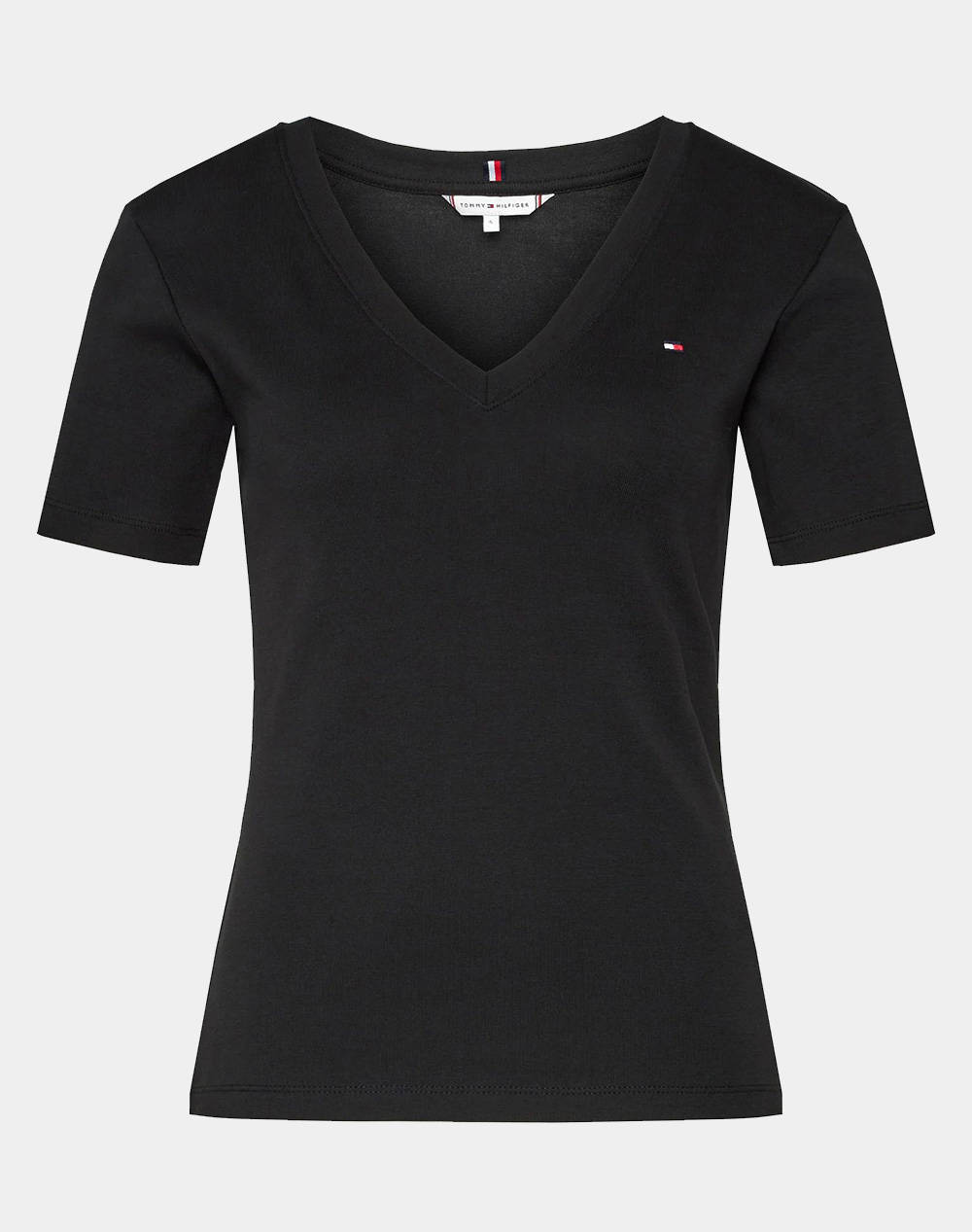 Tommy Hilfiger New Slim Cody V Neck Ss Women Clothes Tops T Shirts Black Cotton Ww0Ww40584 Bds Female T-Shirts Black