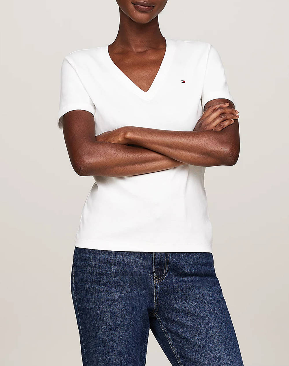 Tommy Hilfiger New Slim Cody V Neck Ss Γυναικα Ρουχα Μπλουζες Τ Shirt Ecru Βαμβακι Ww0Ww40584 02Z