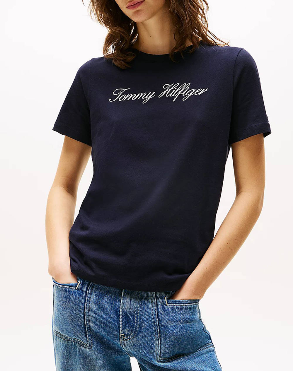Tommy Hilfiger Nos Script Regular C Nk Ss Γυναικα Ρουχα Μπλουζες Τ Shirt Darkblue Βαμβακι Ww0Ww43459 02G