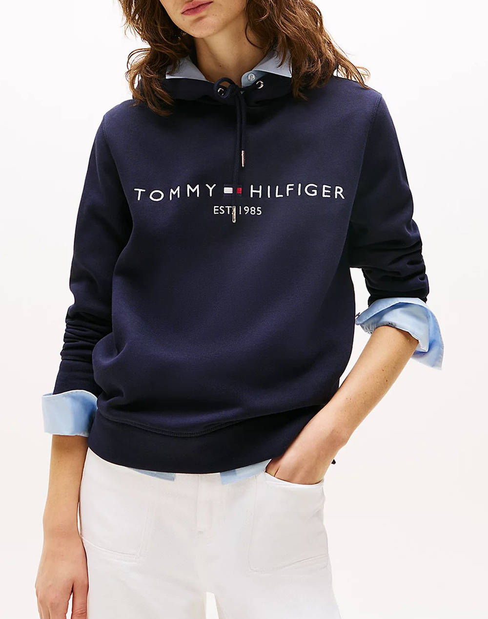 Tommy Hilfiger Heritage Hilfiger Hoodie Ls Women Clothes Tops Sweatshirts Darkblue Cotton,Synthetic Ww0Ww31998 Dw5 Female Sweatshirts Blue