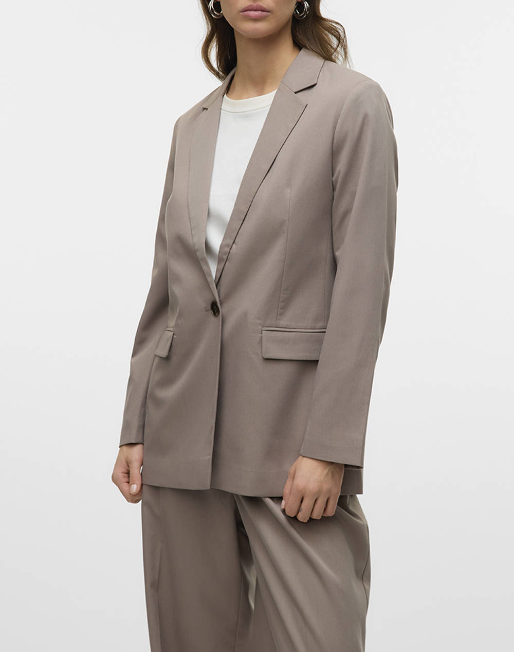 Vero Moda Vmnila Ls Slim Blazer Noos Women Clothes Outerwear Blazers Biege Viscose,Elastic,Synthetic 10320915 Moon Rock Female Blazers Biege
