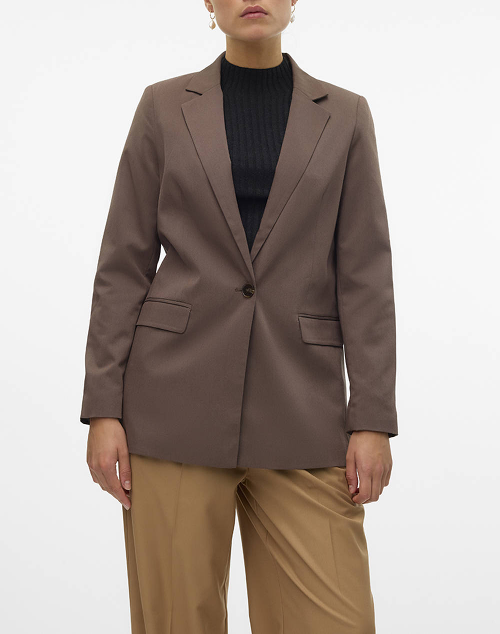 Vero Moda Vmnila Ls Slim Blazer Noos Women Clothes Outerwear Blazers Chocolate Viscose,Elastic,Synthetic 10320915 Chocolate Brown Female Blazers