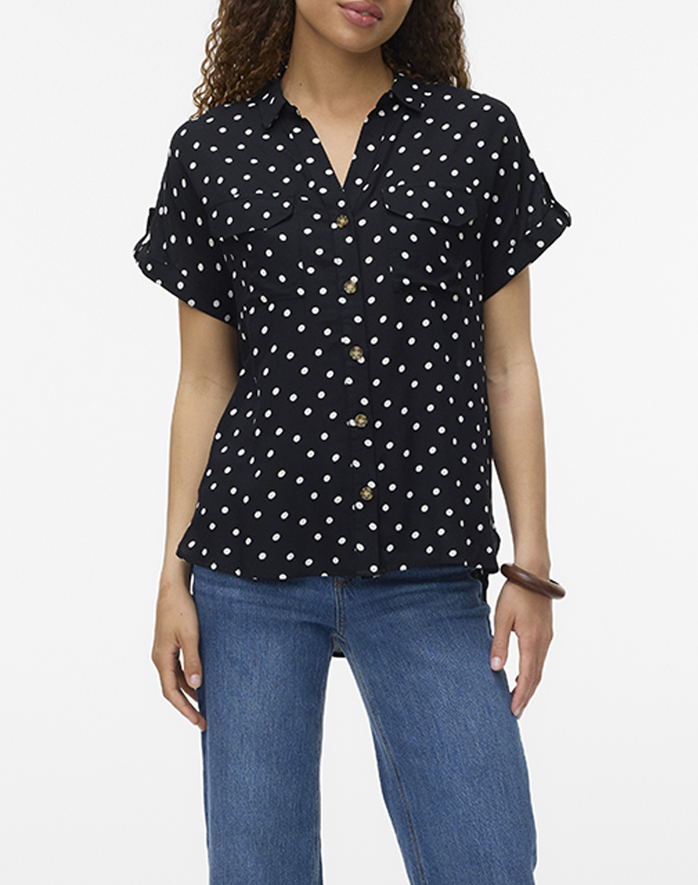 Vero Moda Vmbumpy Ss Shirt Aop Wvn Noos Γυναικα Ρουχα Πουκαμισα Jetblack Βισκοζ 10331923 Blackcarla Dot Snow White