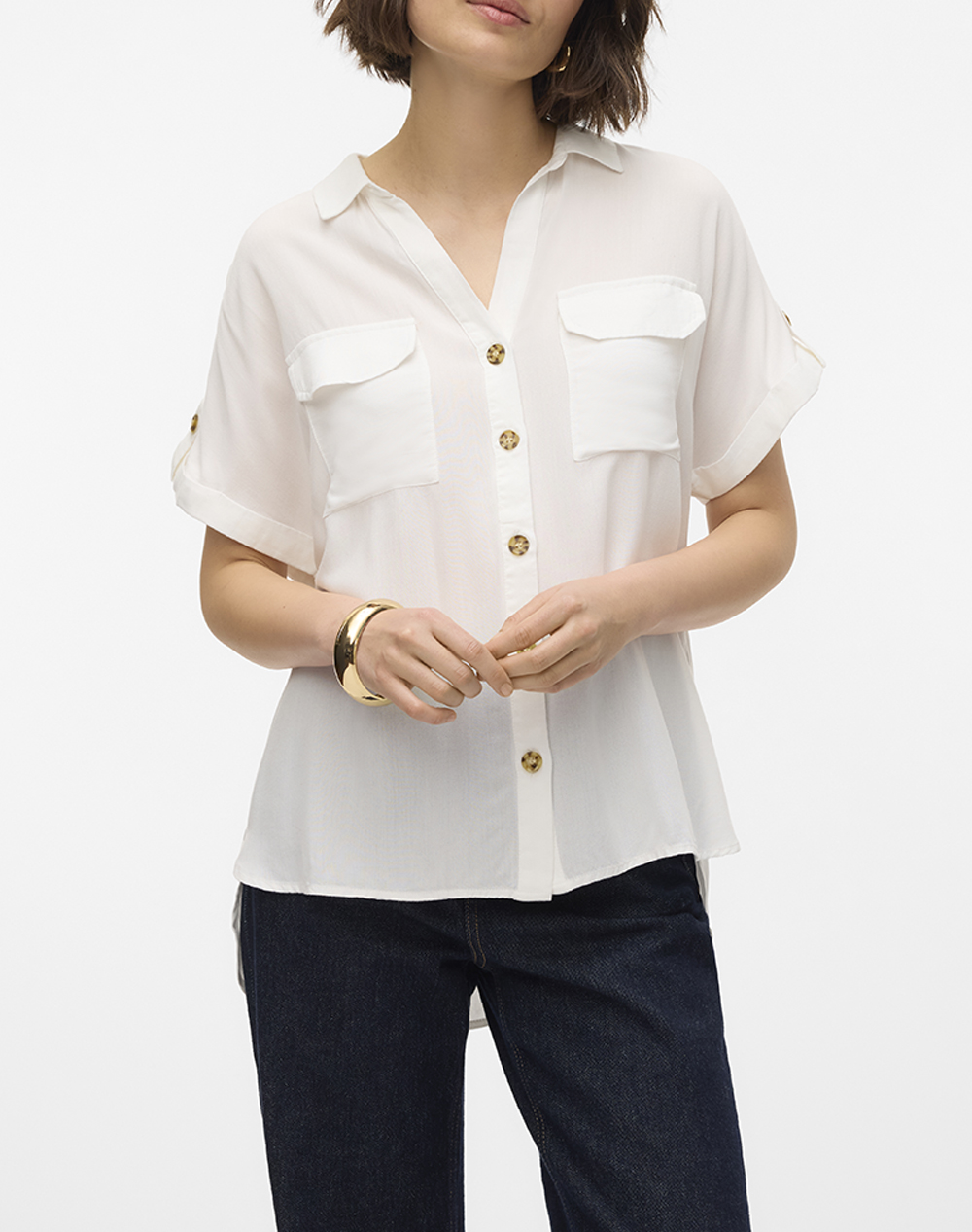 Vero Moda Vmbumpy Ss Shirt Wvn Noos Γυναικα Ρουχα Πουκαμισα White Βισκοζ 10310139 Snow White
