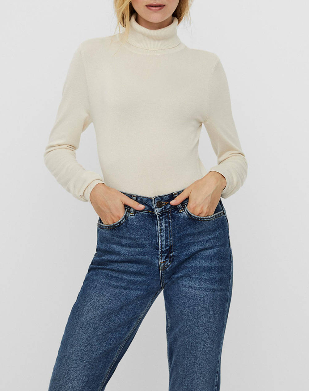 Vero Moda Vmglory Rollneck Blouse Ga Noos Women Clothes Tops Knits Offwhite Viscose,Synthetic 10231630 Birch Female Knits