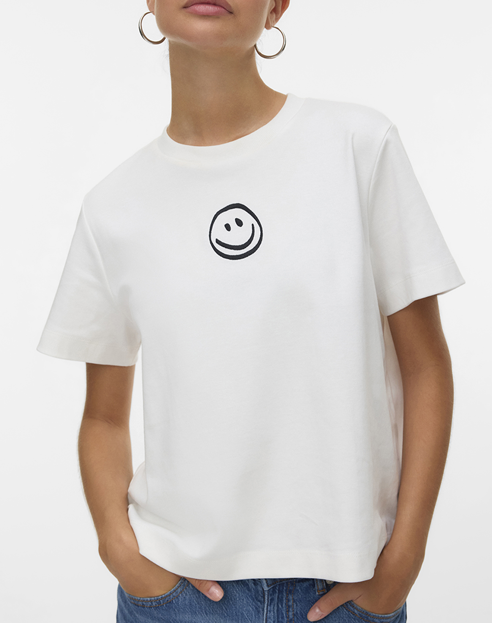 Vero Moda Vmsara Mette Ss Top Box Jrs Noos Γυναικα Ρουχα Μπλουζες Τ Shirt White Βαμβακι 10311633 Snow White1Smile