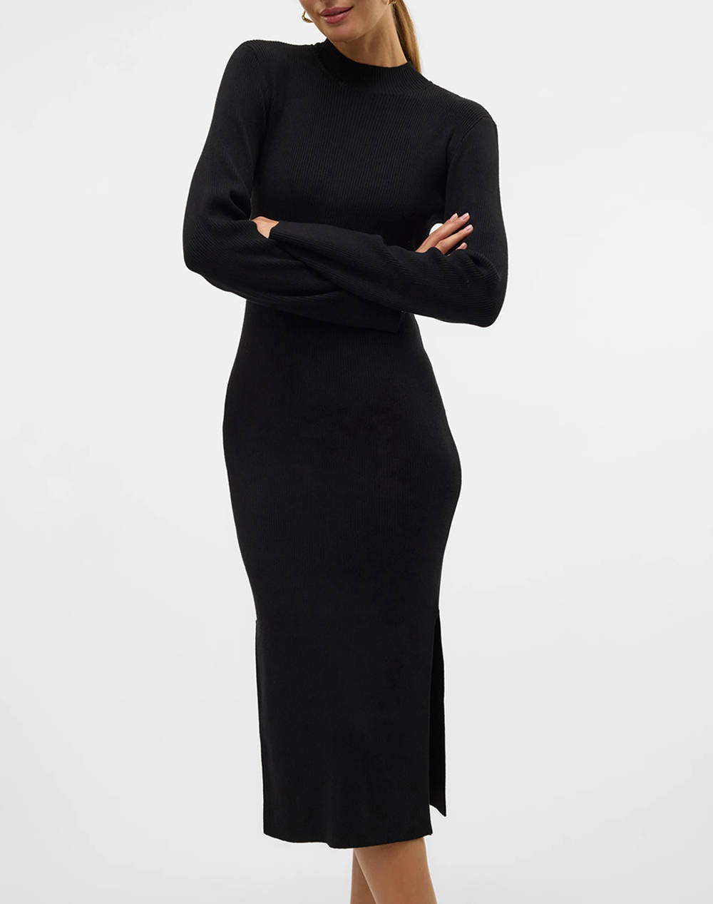 Vero Moda Vmlynzi Ls Calf Knit Dress Vma Noos Women Clothes Dresses Black Viscose,Synthetic 10312368 Black Female Dresses Black