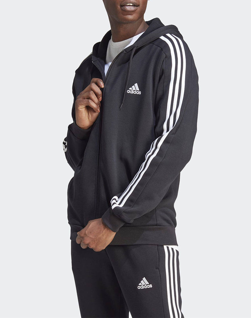 Adidas M 3S Fl Fz Hd Men Clothes Jackets Zip Through Hoodies Black Cotton,Synthetic Ib4029 Black Male Zip Through Hoodies Black