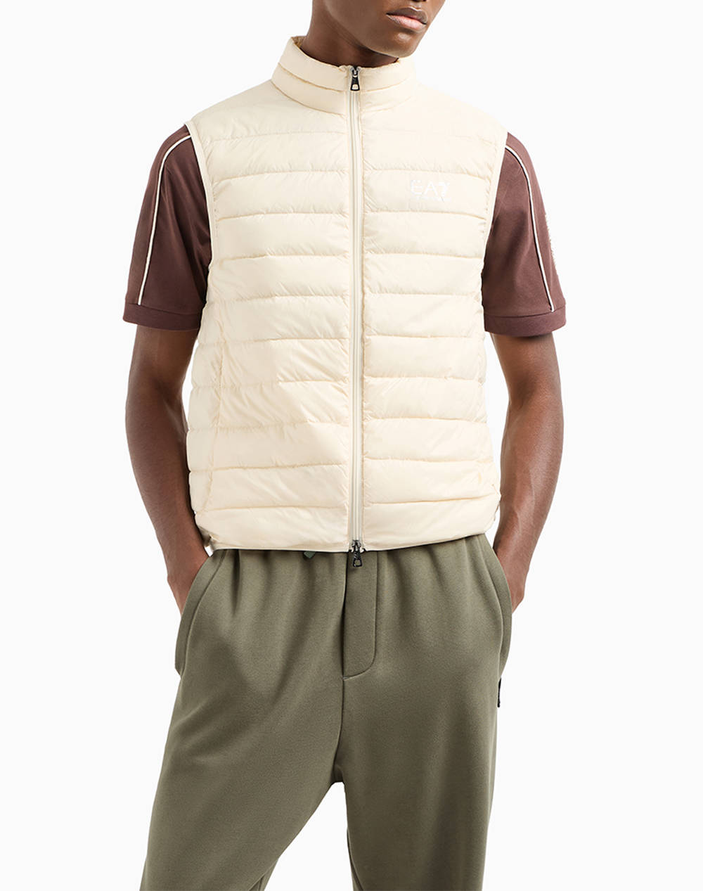 Ea7 Down Vest Men Clothes Outerwear Vest Jackets Cream Synthetic 8Npq06Pngpz 1713 Male Vest Jackets