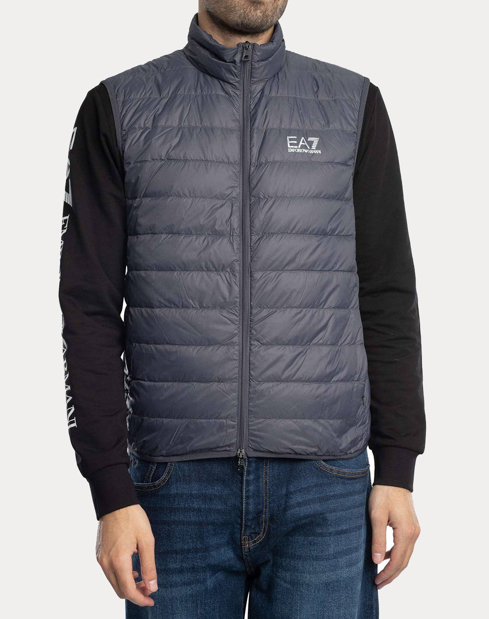 Ea7 Down Vest Men Clothes Outerwear Vest Jackets Darkgray Synthetic 8Npq06Pngpz U8115 Male Vest Jackets