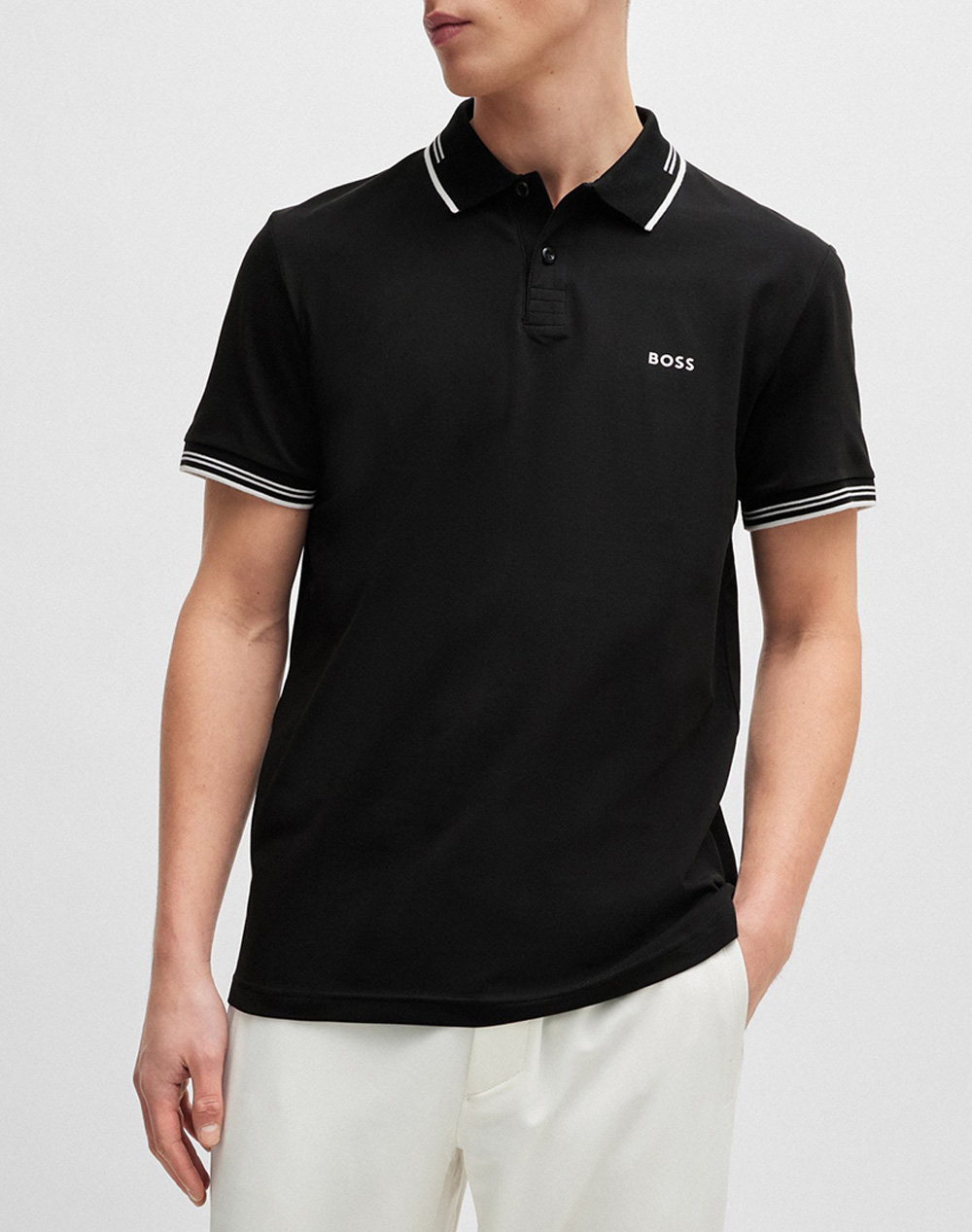Boss Paul 10255848 01 Ανδρας Ρουχα Μπλουζες Polo Black Βαμβακιμε Ελασταν 50506193 001 001