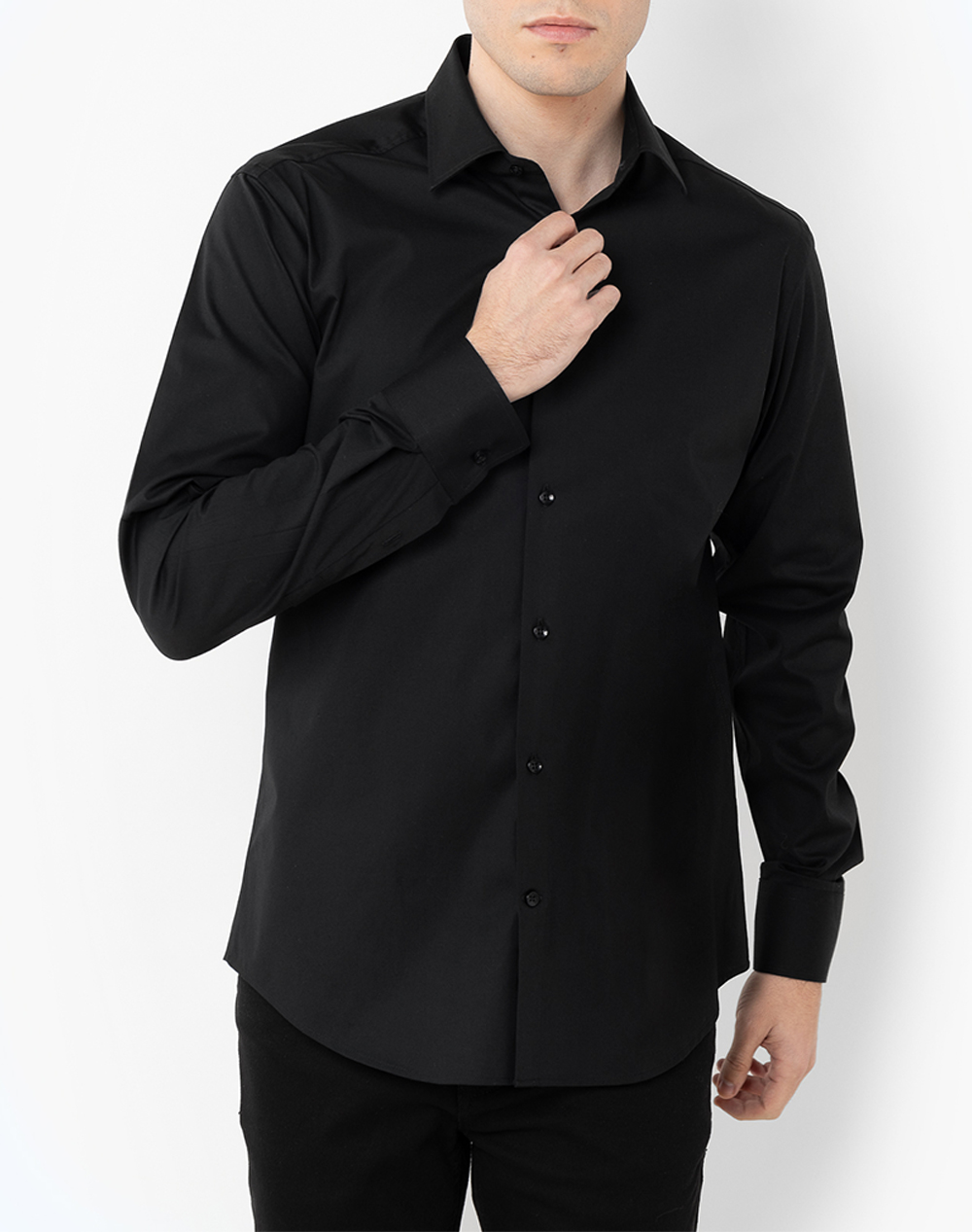 Bostonians Πουκαμισο Ποπλινα Slim Fit Plain Poplin Classic Slim Fit Ανδρας Ρουχα Πουκαμισα Black Βαμβακι 3Acp0606 Black