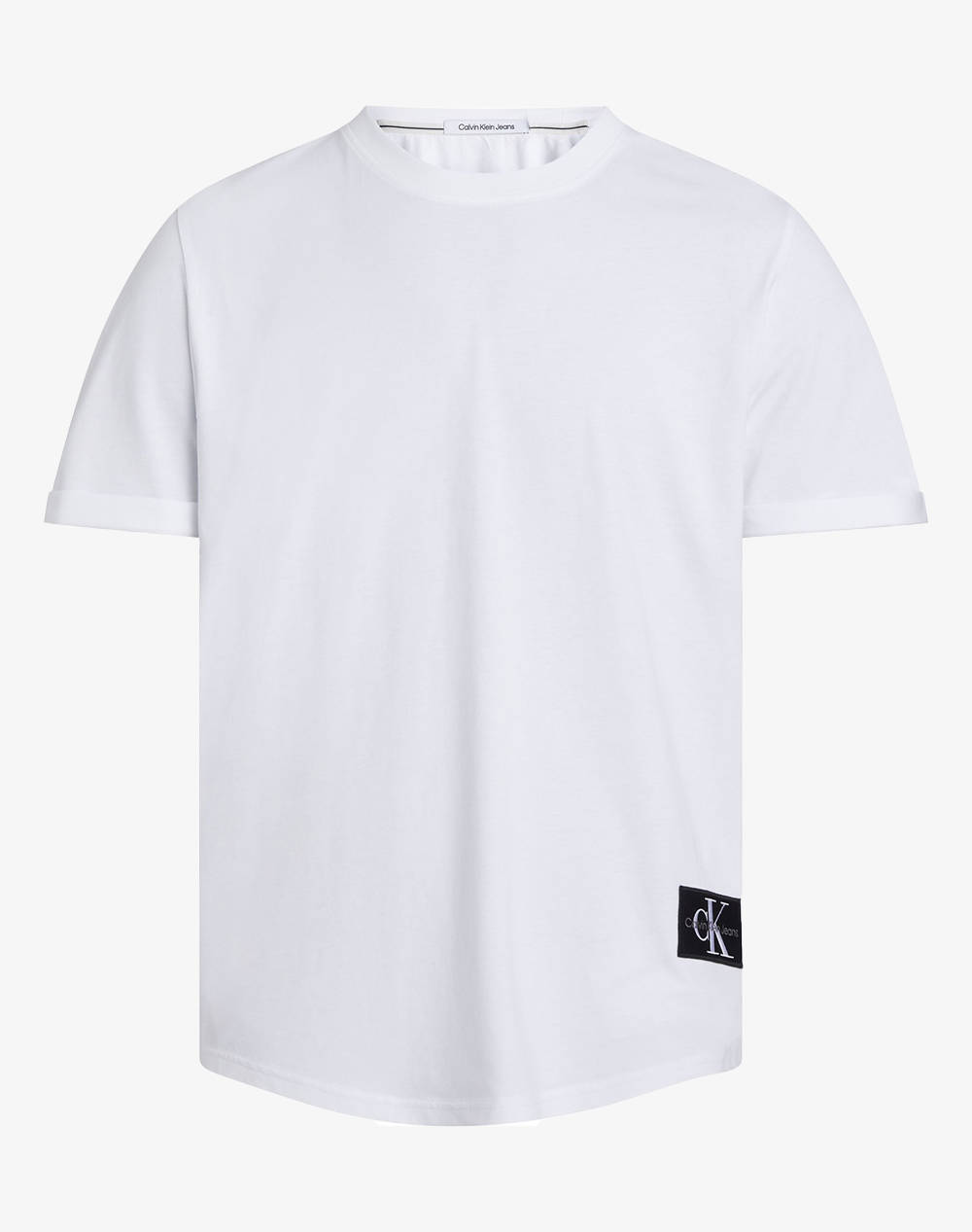 Calvin Klein Badge Round Hem Tee Men Clothes T Shirts & Sweatshirts T Shirts White Cotton J30J323482 Yaf Male T-Shirts