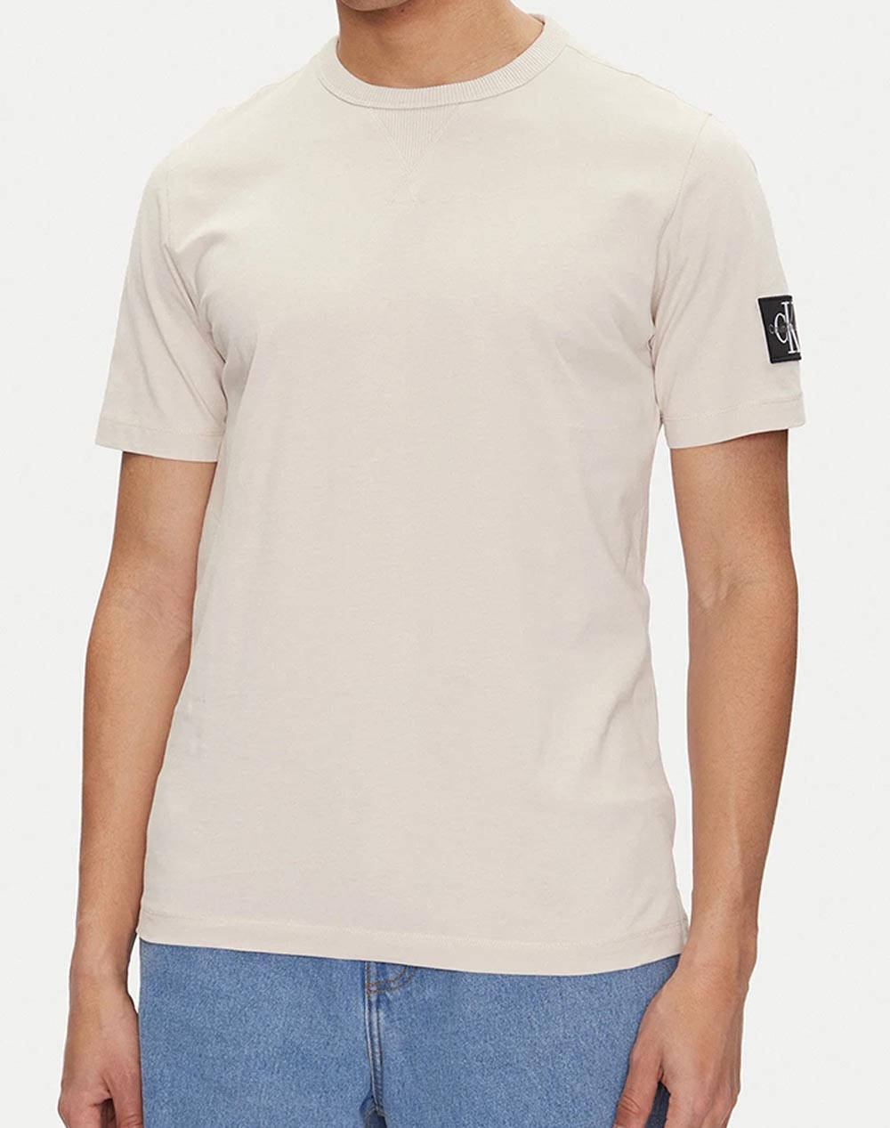 Calvin Klein Badge Tee Men Clothes T Shirts & Sweatshirts T Shirts Ecru Cotton J30J323484 Pdv Male T-Shirts