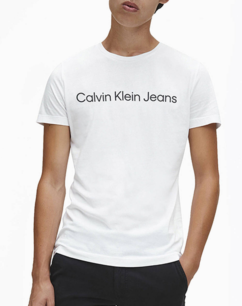 Calvin Klein Core Institutional Logo Slim Tee Men Clothes T Shirts & Sweatshirts T Shirts White Cotton J30J322552 Yaf Male T-Shirts