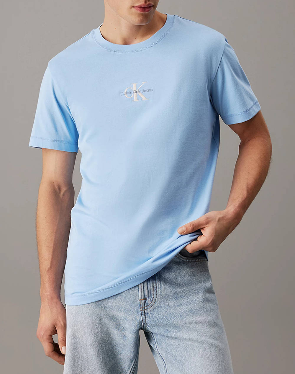 Calvin Klein Monologue Tee Men Clothes T Shirts & Sweatshirts T Shirts Skyblue Cotton J30J325649 Cbr Male T-Shirts Blue
