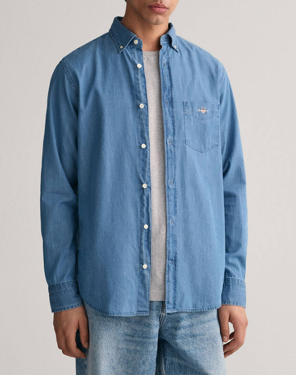 Gant Υποκαμισο Μμ Reg Indigo Bd Ανδρας Ρουχα Πουκαμισα Denimlightblue Βαμβακι 3G3000400 980
