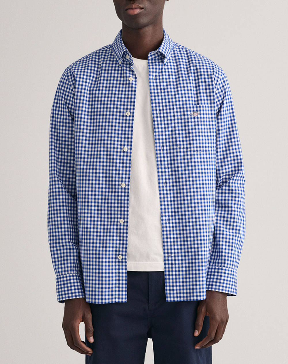 Gant Υποκαμισο Μμ Reg Poplin Gingham Shirt Ανδρας Ρουχα Πουκαμισα Blue Βαμβακι 3G3000120 436